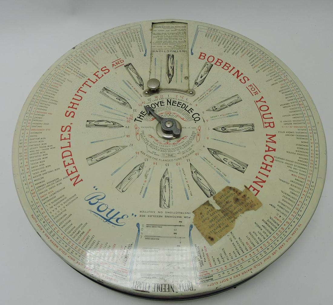 The Boye Needle Co. revolving needle: case, advertising, includes several wooden needle cases, 16"d