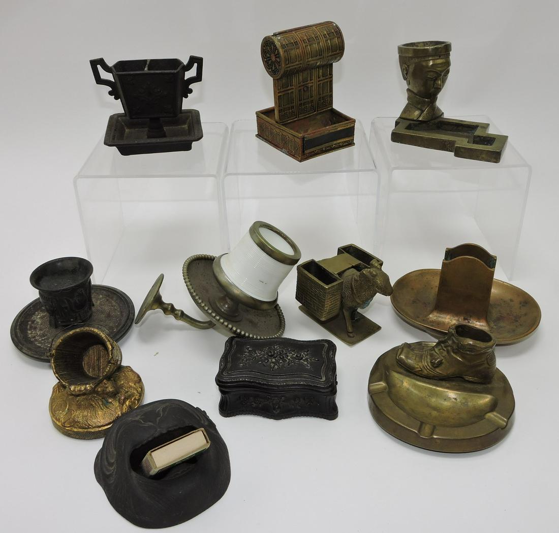 Lot of 11 cast iron and brass match holders (1 of 1)