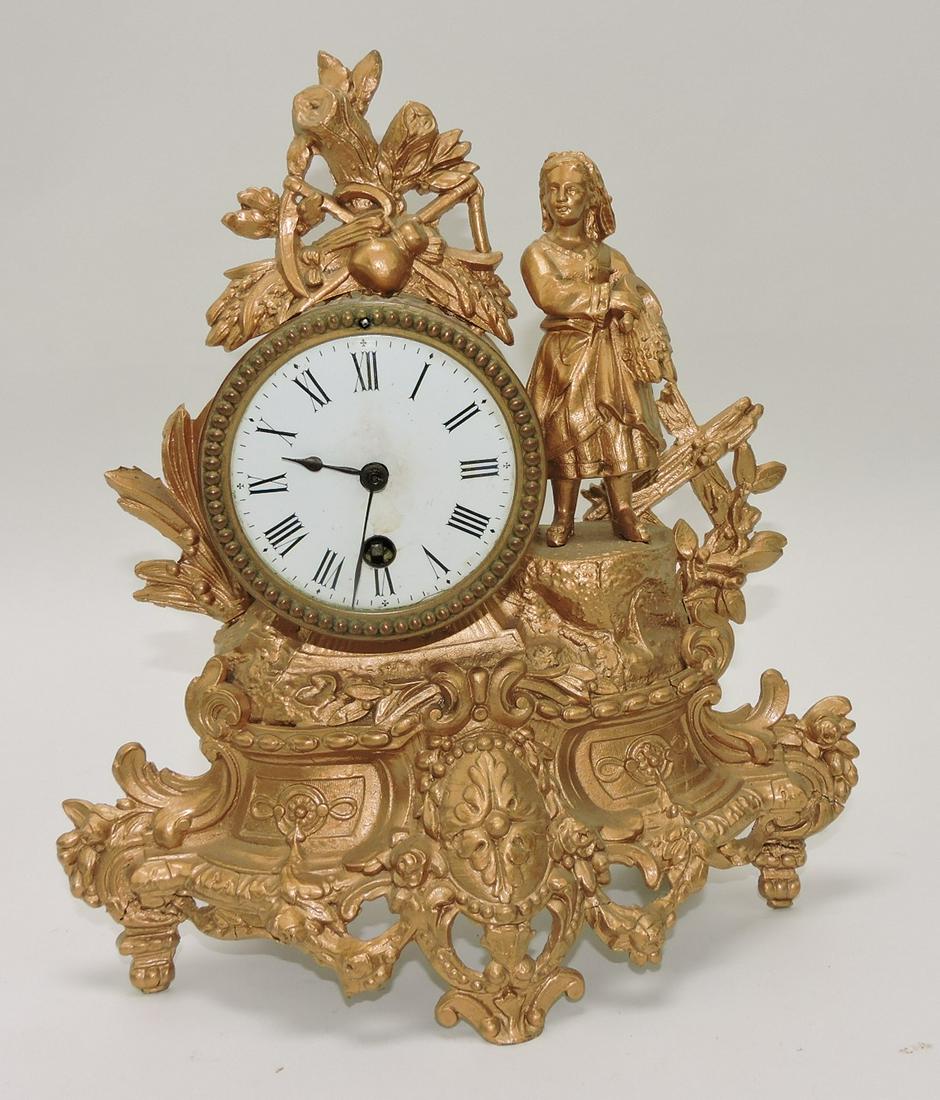Cast iron gilted figural clock, 11", no (1 of 1)