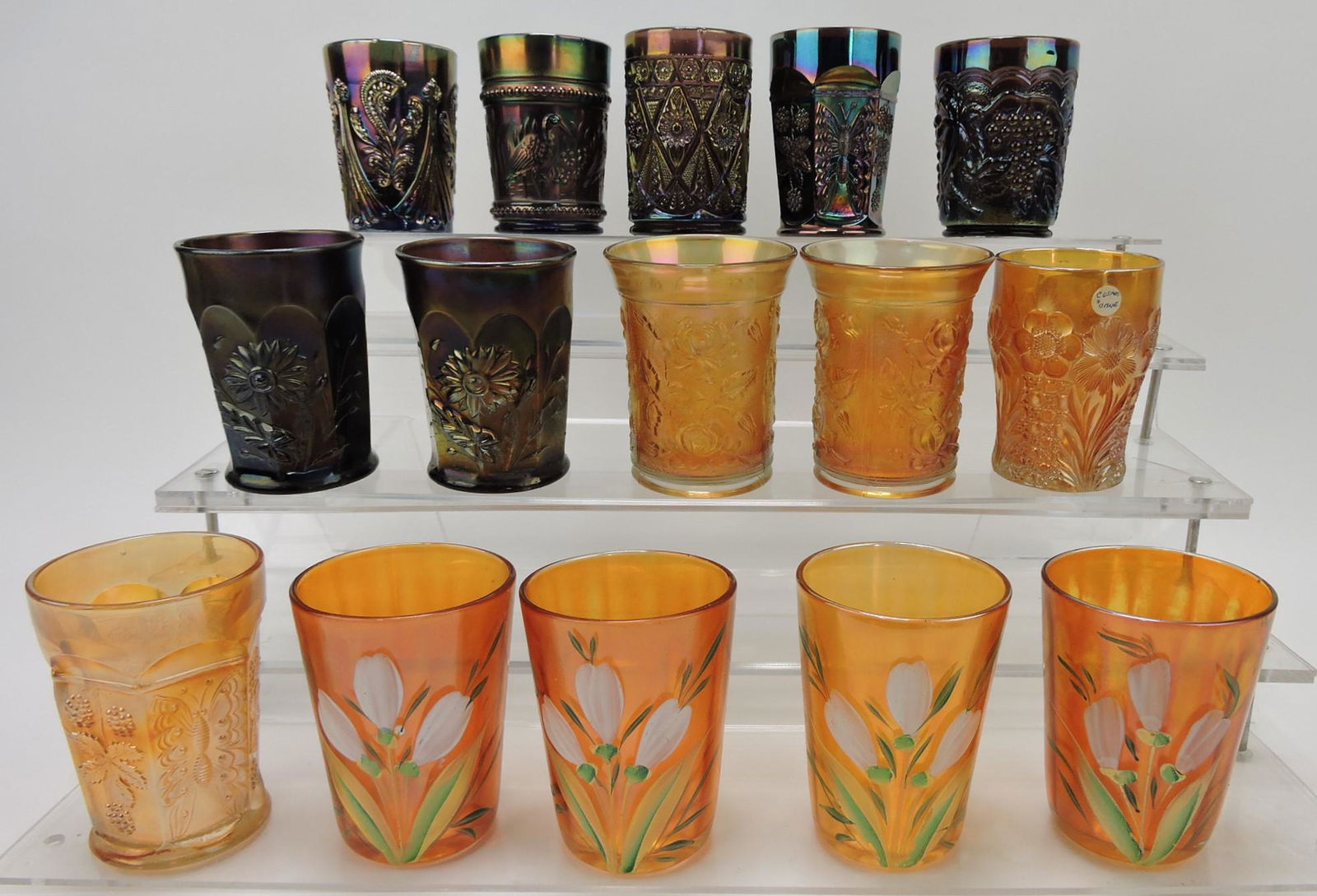 Carnival glass lot of 15 assorted tumblers (1 of 1)