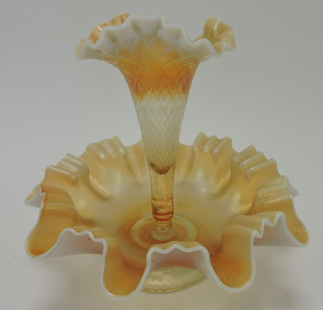 Peach opalescent carnival glass single horn (1 of 1)