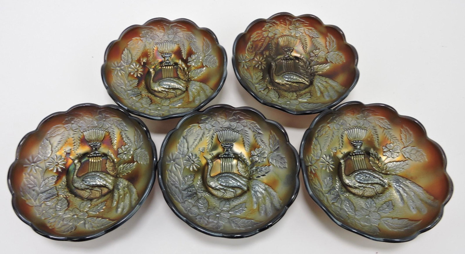 Fenton Peacock & Urn amethyst lot of 5 berry: bowls