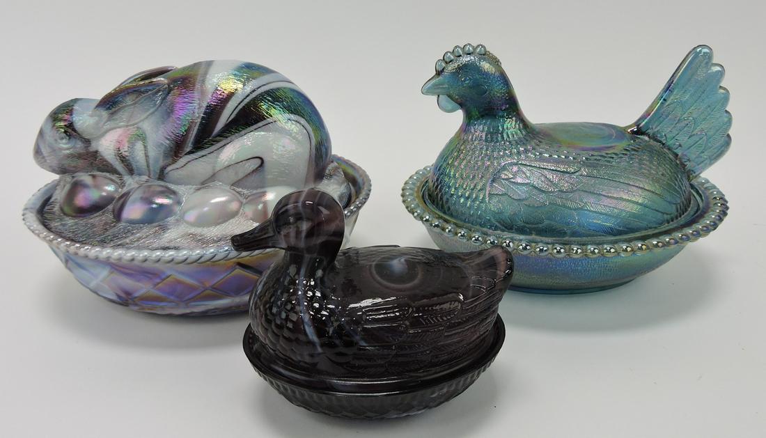 Lot of 3 covered animal dishes; rabbit, duck, (1 of 1)