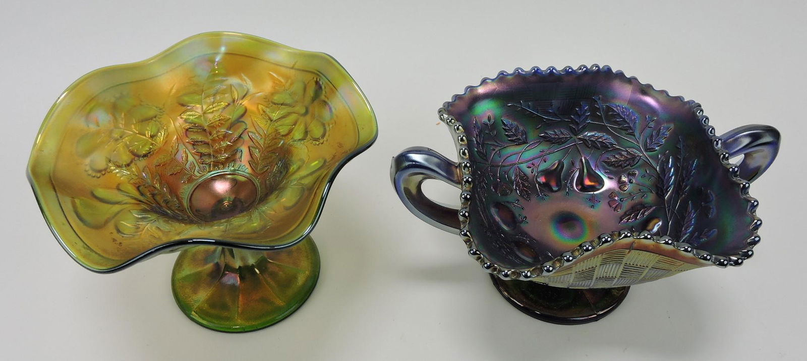 Northwood green carnival glass Fern compote (1 of 1)