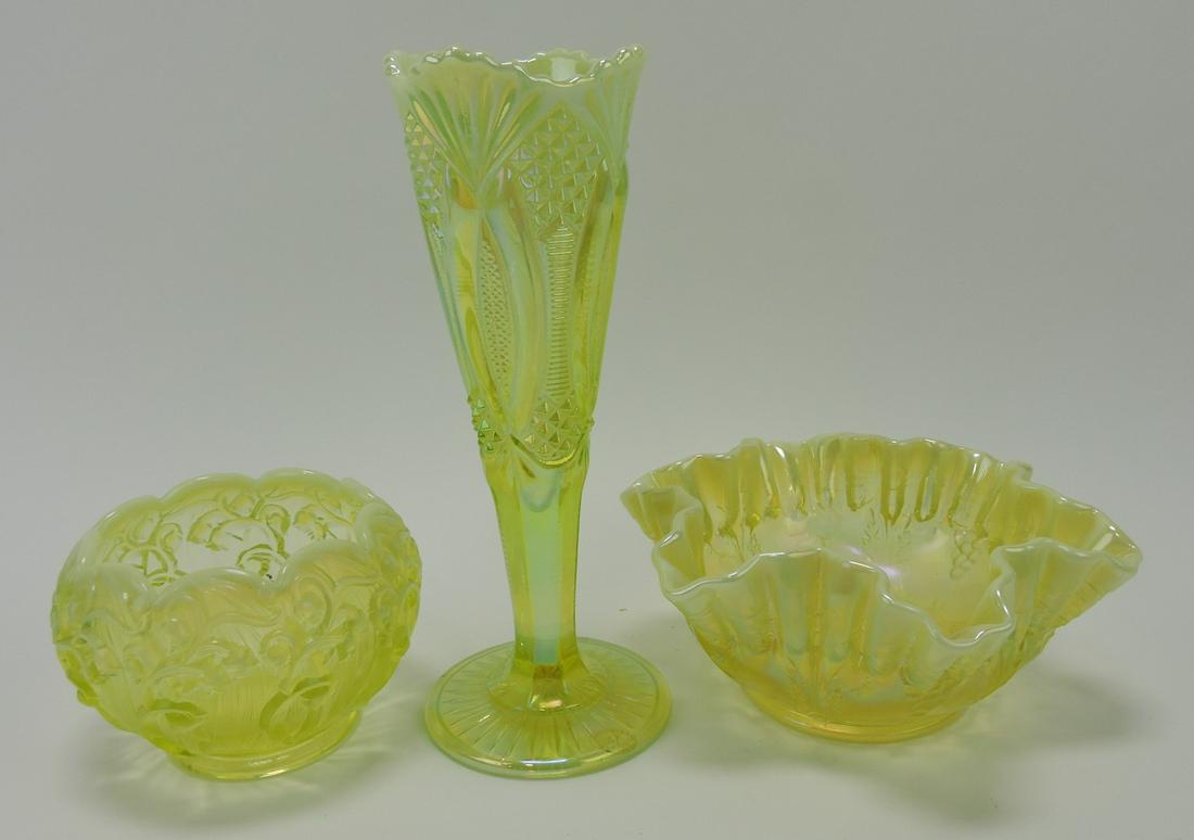 Fenton topaz rose bowl, vase and bowl (1 of 1)
