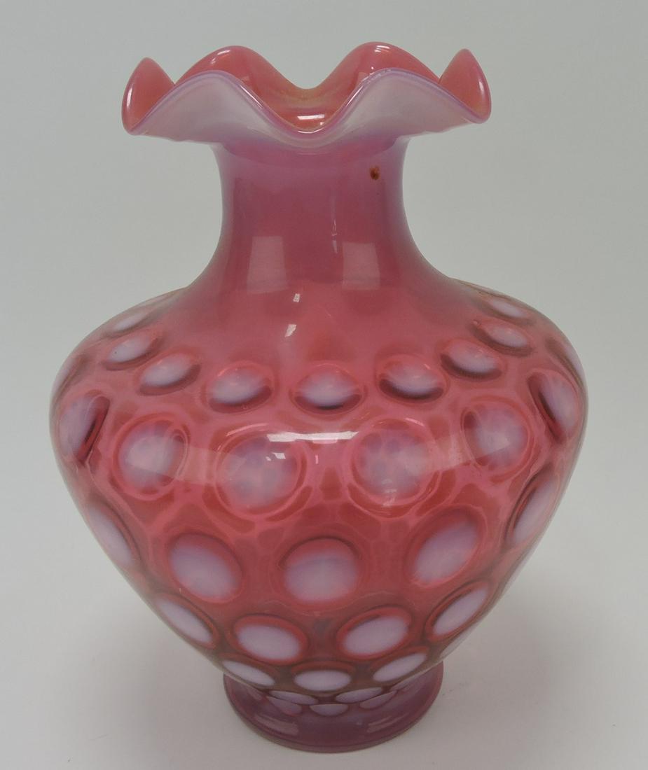 Fenton cranberry opalescent coinspot 11" vase (1 of 1)