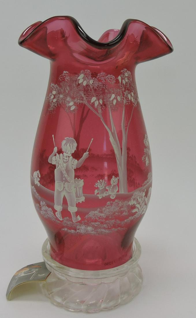 Fenton cranberry Mary Gregory candle lamp 10" (1 of 1)