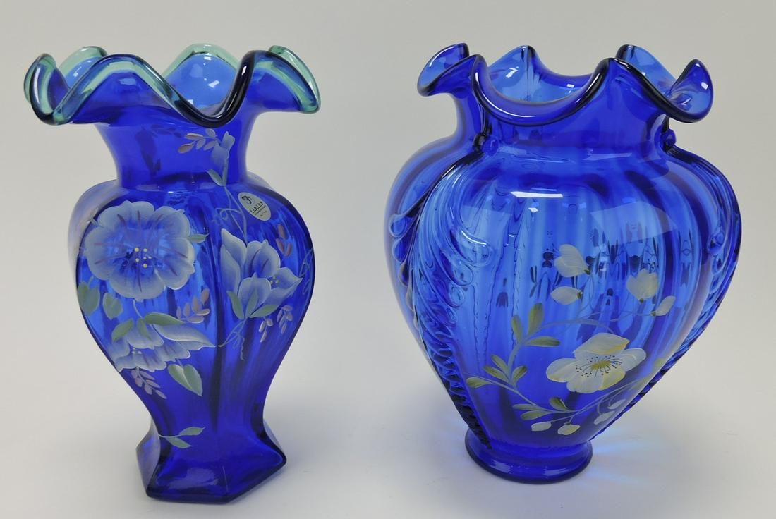 Fenton lot of 2 cobalt vases, 9 1/2" (1 of 1)