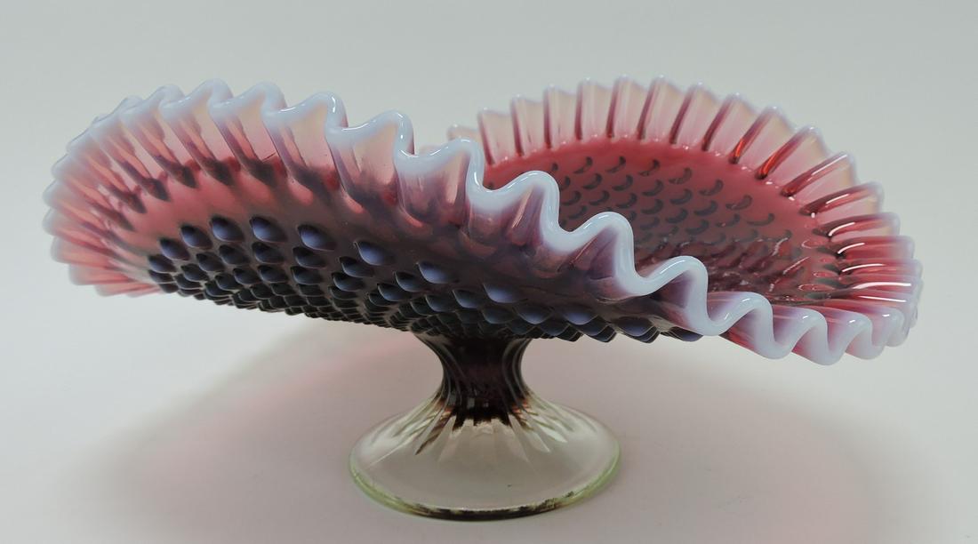 Fenton plum opalescent hobnail banana boat: compote