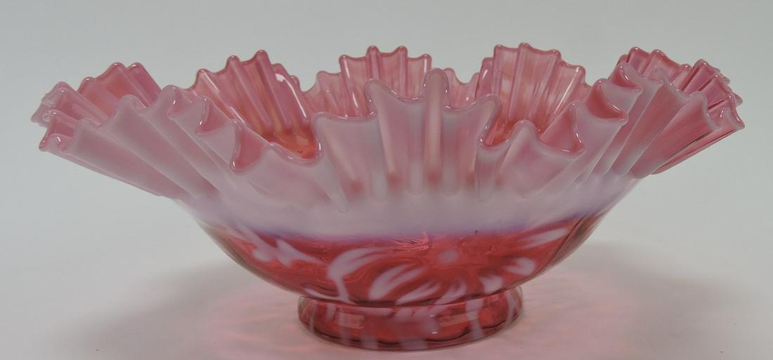 Fenton cranberry daisy and fern bride's: bowl, 10"