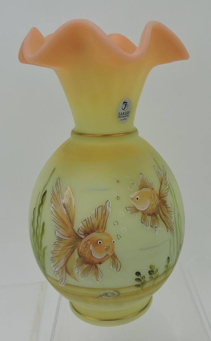 Fenton burmese Koi fish vase, 9", "Veil Tale (1 of 1)