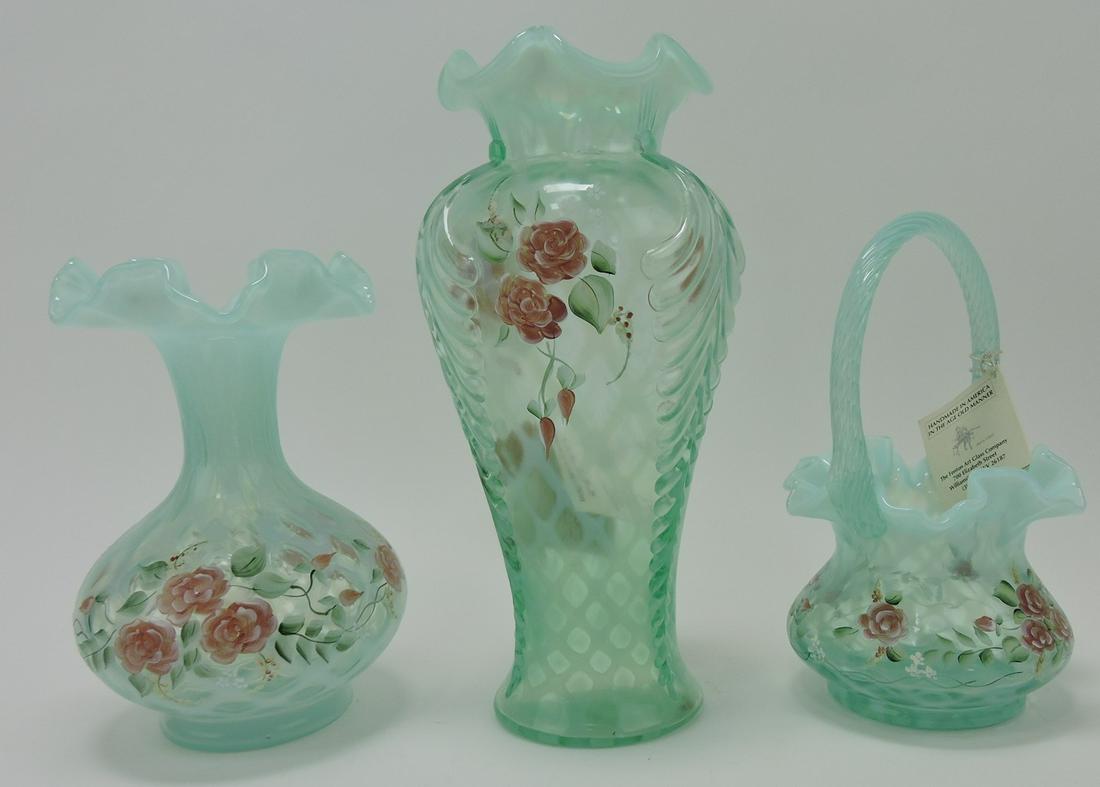 Fenton lot of 2 vases and basket (1 of 1)