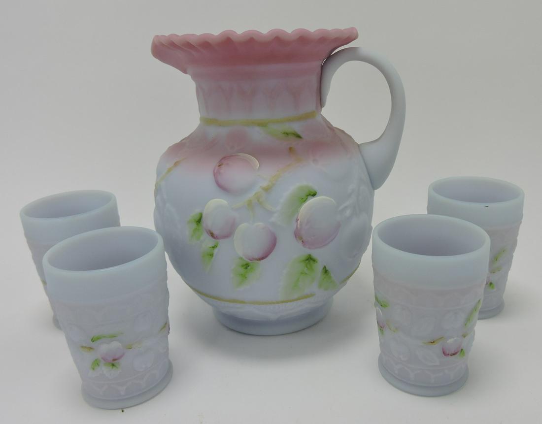 Fenton blue burmese apple pitcher & 4 (1 of 1)