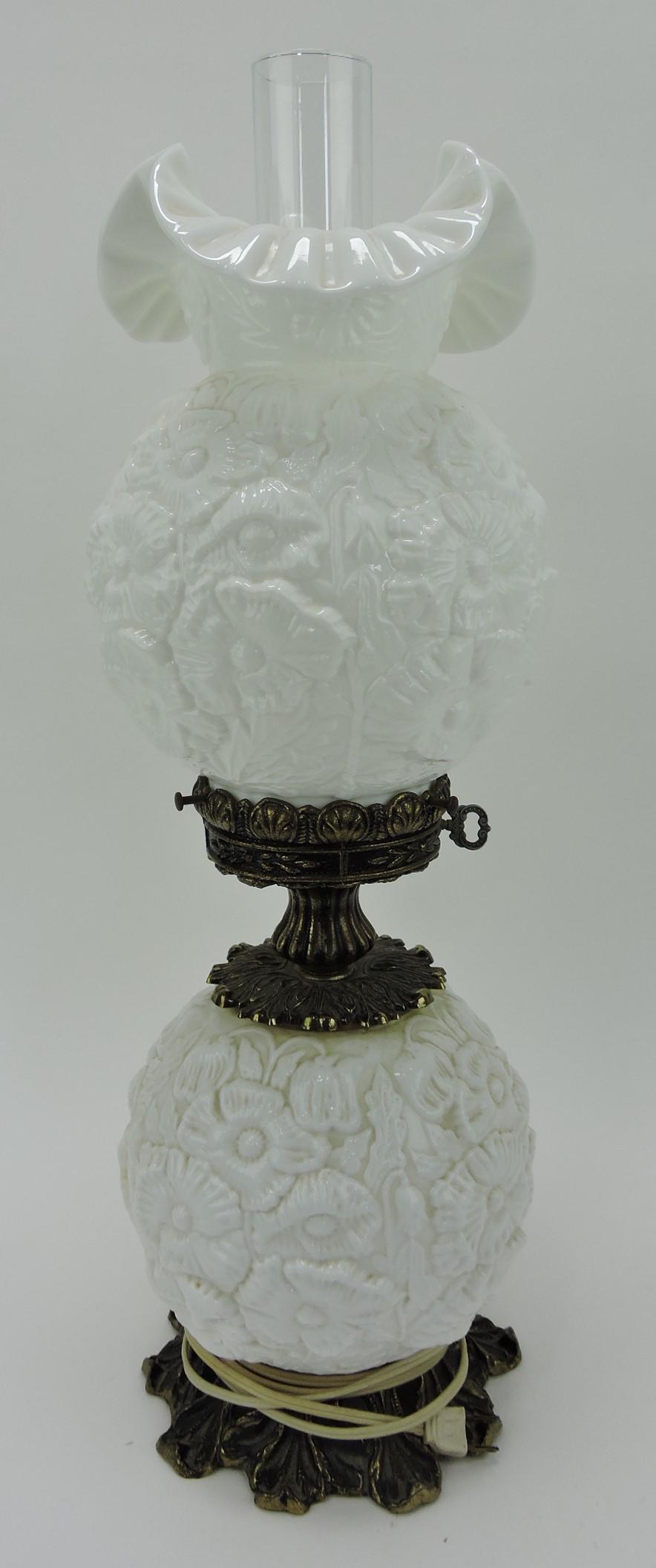 Fenton GWTW lamp, milk glass pansy (1 of 1)