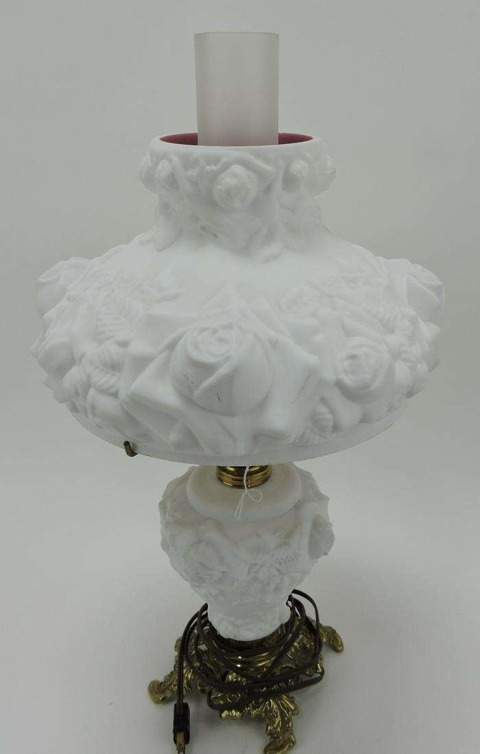 Fenton white over pink satin glass banquet (1 of 1)