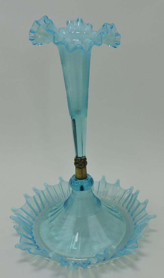 Fenton blue opalescent single horn epergne, (1 of 1)