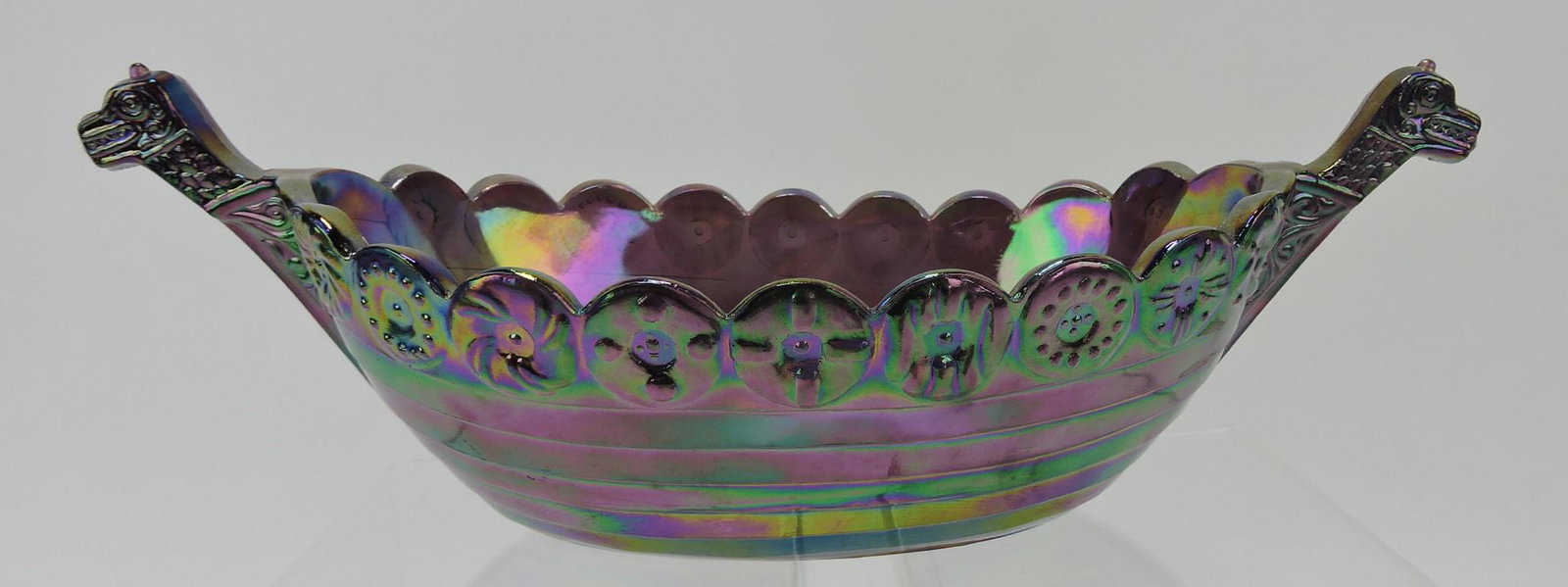 Fenton carnival glass Viking boat bowl,: 14 1/2"