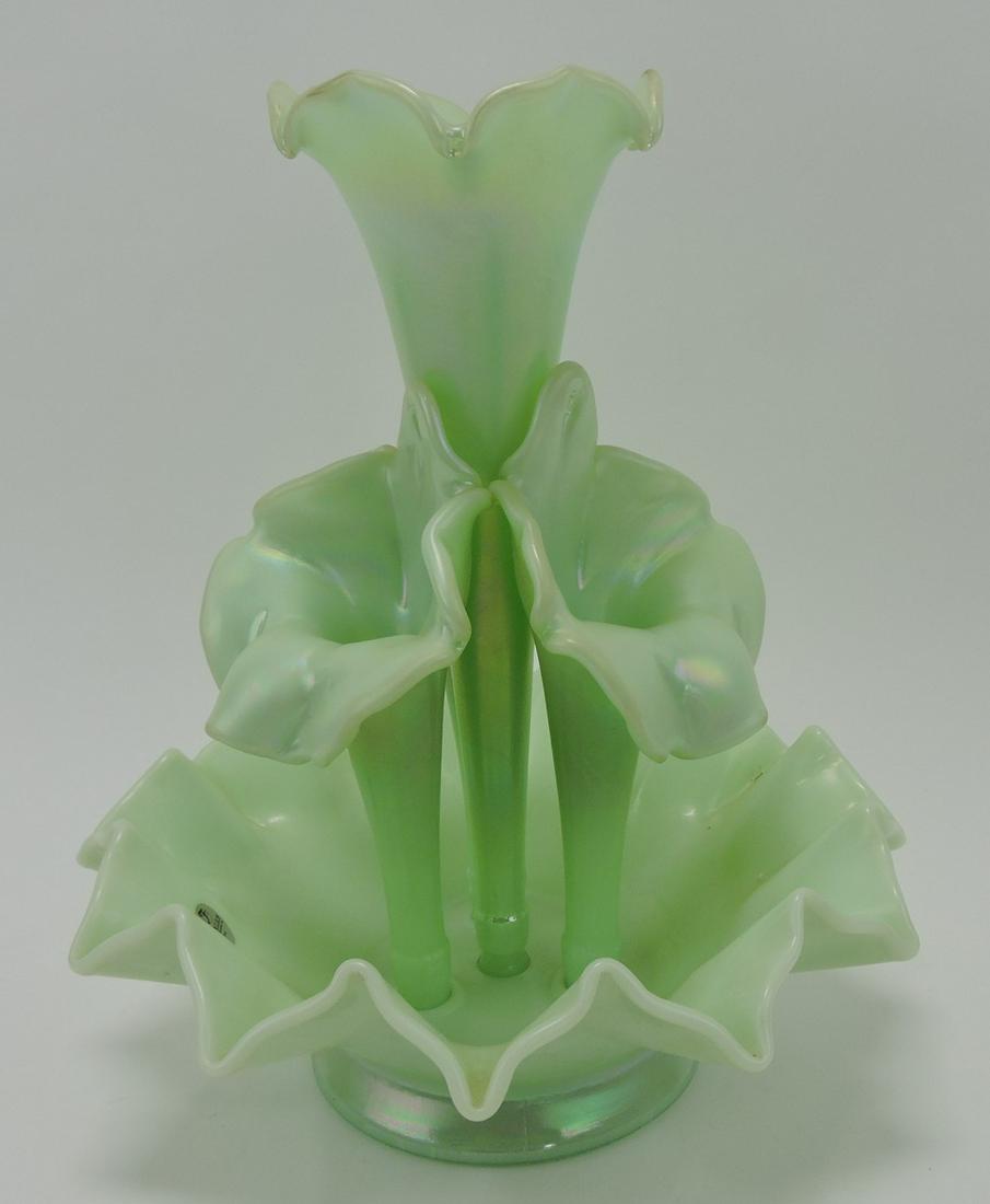 Fenton green opaque four horn epergne, 13" (1 of 1)