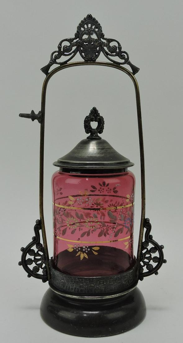 Cranberry enameled pickle castor (1 of 1)