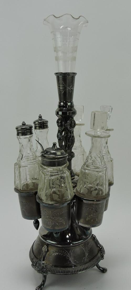Rare 6 bottle Victorian silverplate revolving (1 of 1)