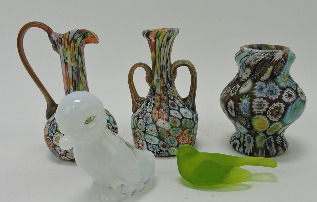 Millefiori lot of 3 small vases, Fenton bird (1 of 1)