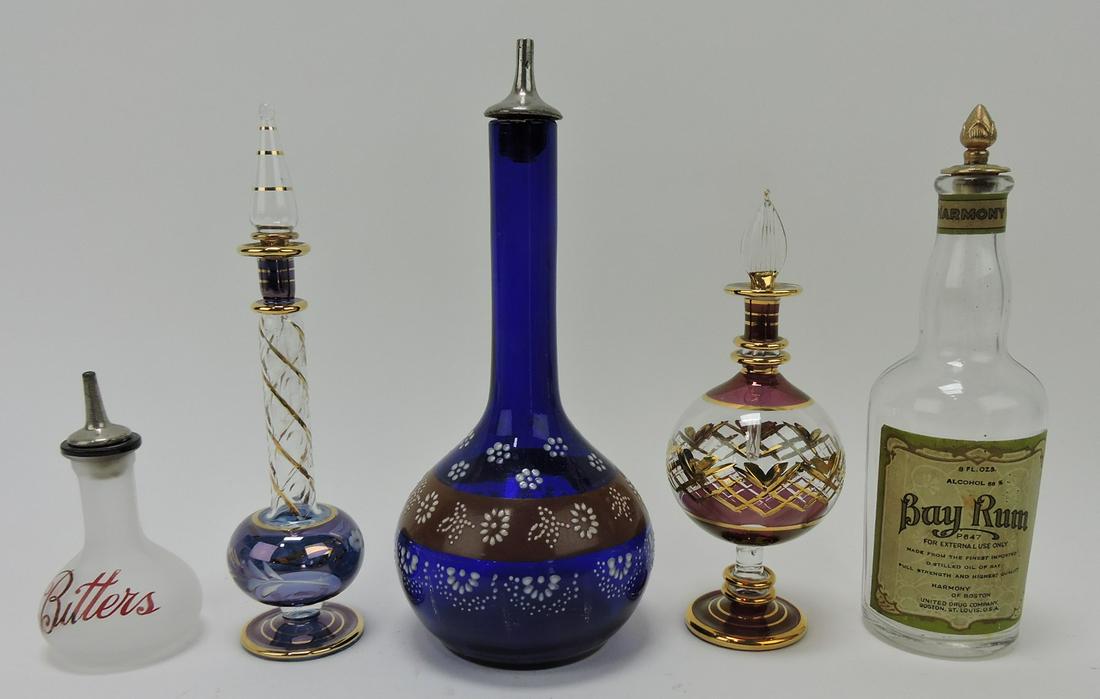 Barber bottle, bitters bottle, 2 perfume (1 of 1)