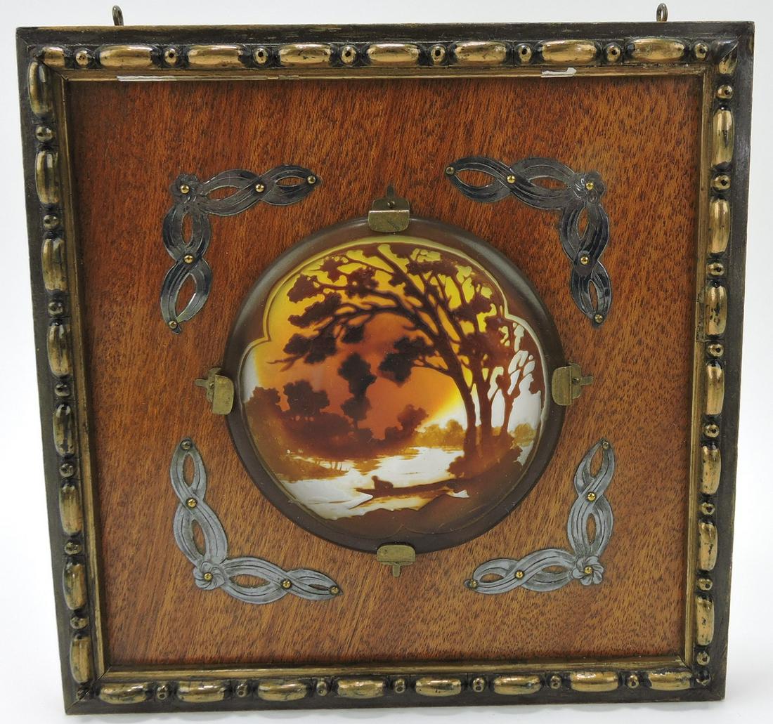 French cameo glass powder box lid framed with: ormolu, 4 1/4"