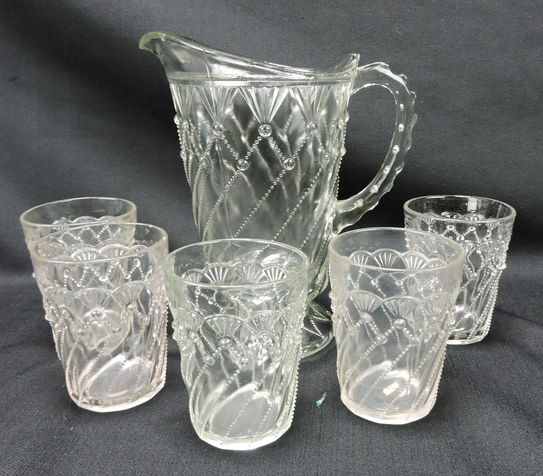 Greentown Cord Drapery clear EAPG pitcher and (1 of 1)