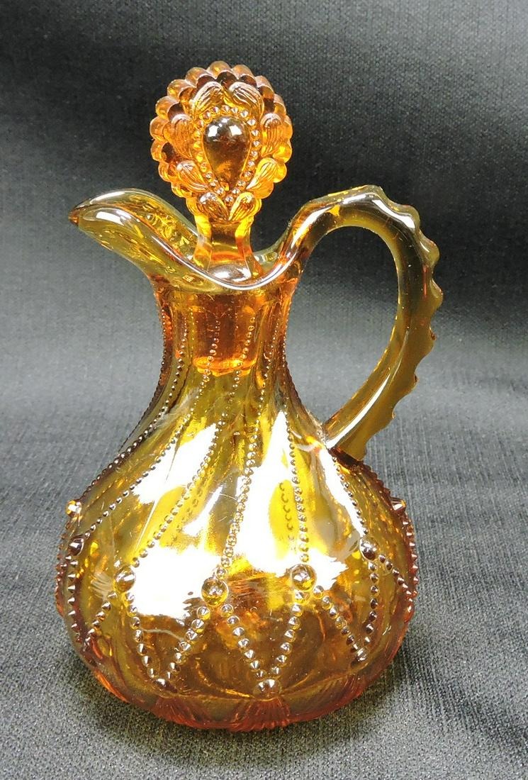 Greentown Cord Drapery amber EAPG cruet (1 of 1)