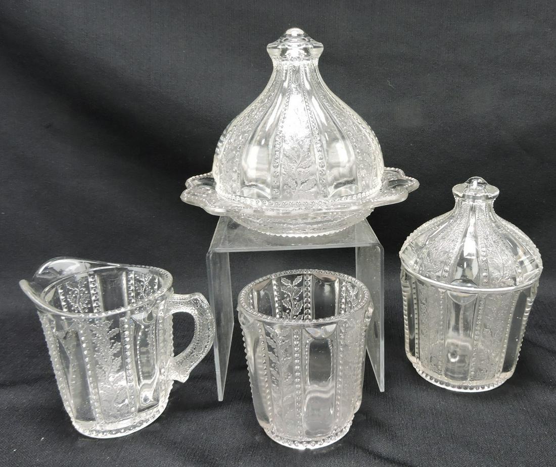 Greentown Holly Band clear EAPG 4 piece (1 of 1)