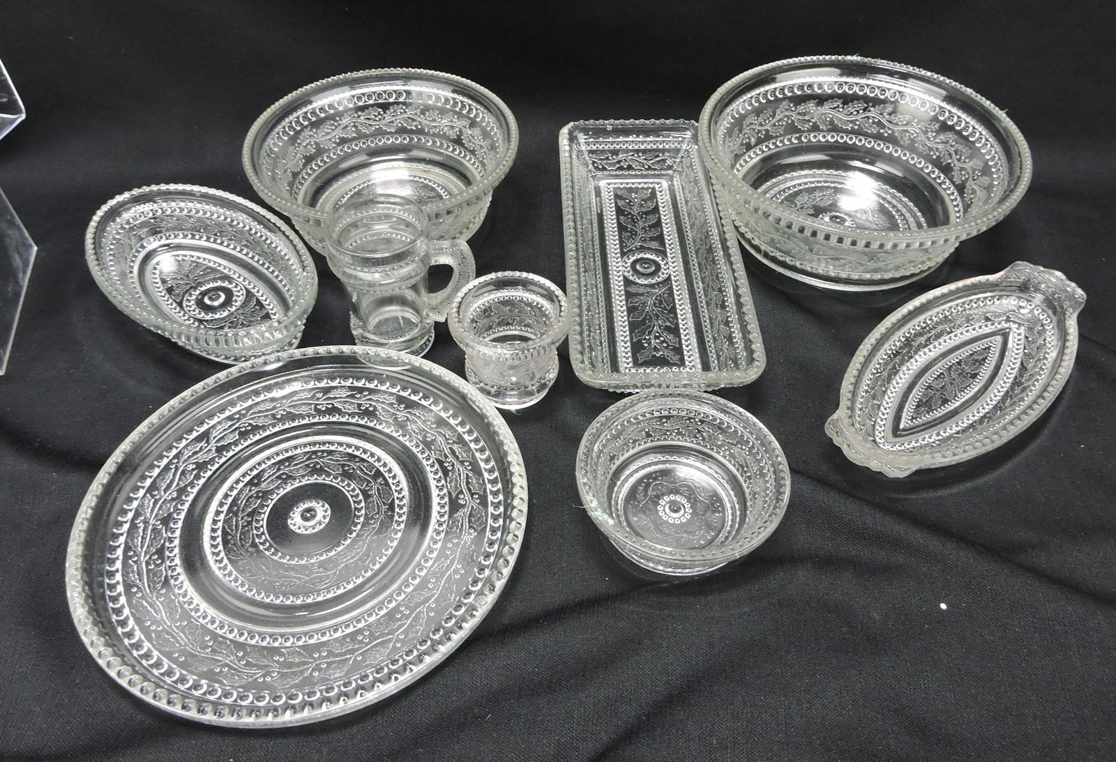 Greentown Holly Band clear EAPG lot of 9 (1 of 1)