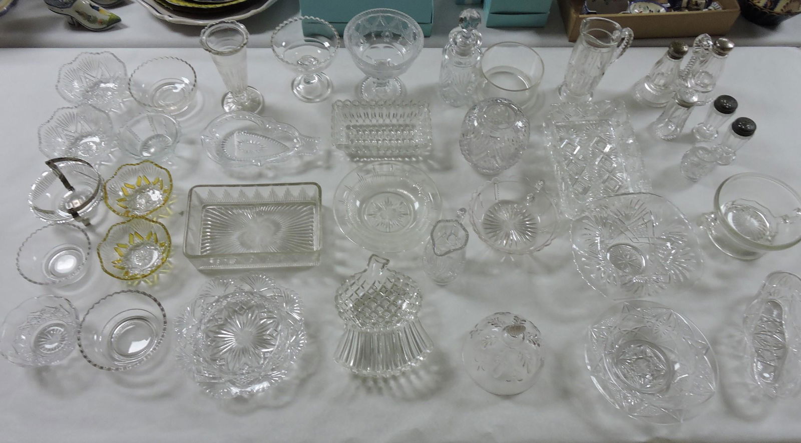 Greentown clear glass lot of 36 pieces, (1 of 3)