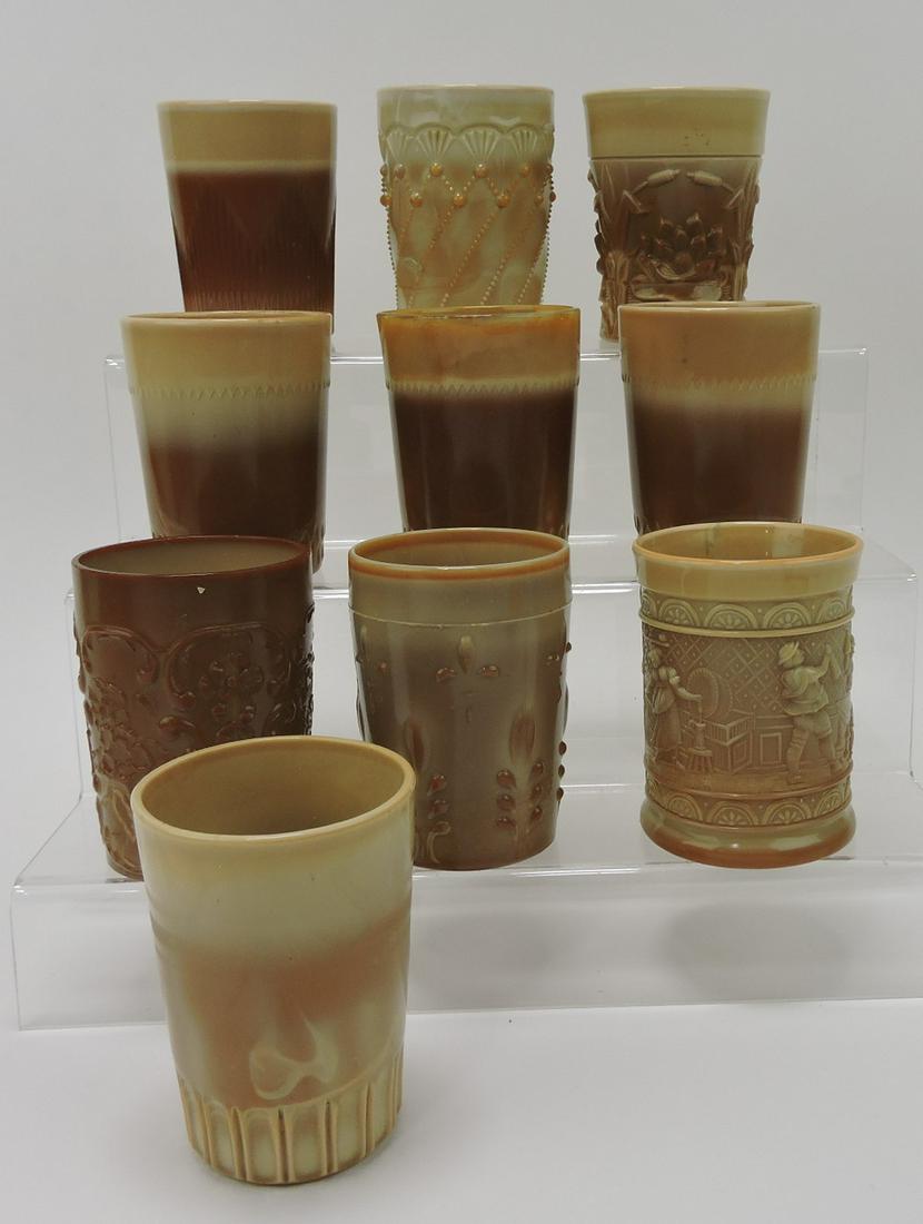 Greentown chocolate glass lot of 10 tumblers (1 of 1)