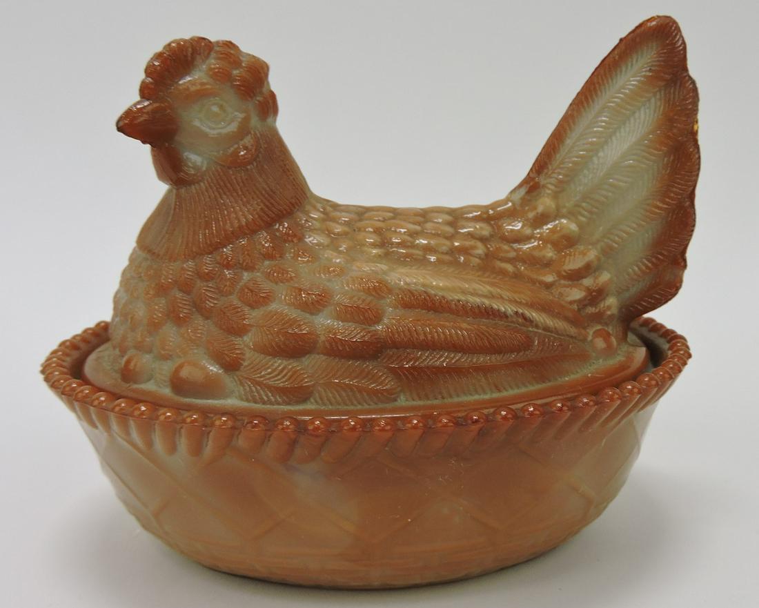 Greentown chocolate glass hen on nest (1 of 1)