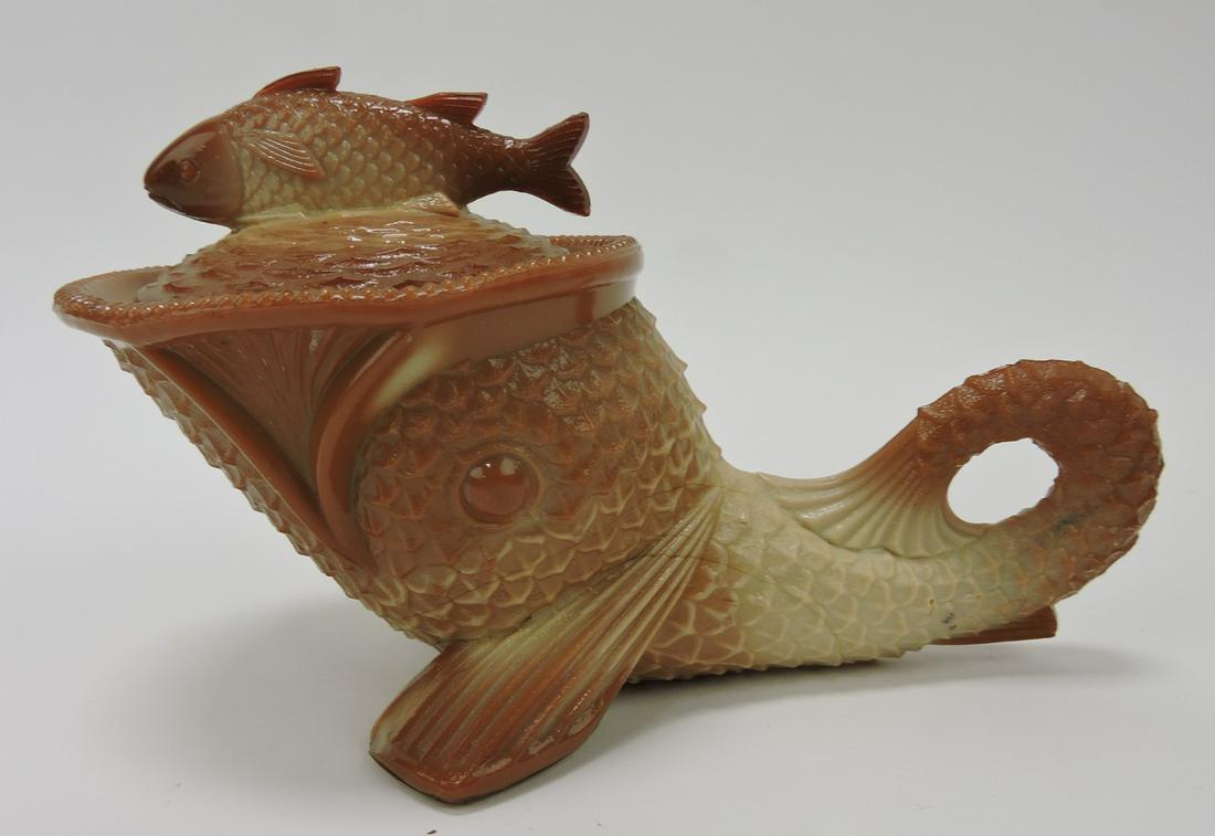 Greentown chocolate glass dolphin (1 of 1)