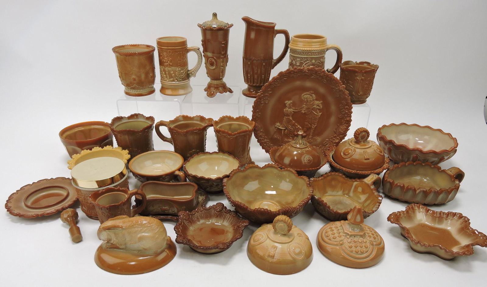 Greentown chocolate glass lot of 31 assorted (1 of 1)