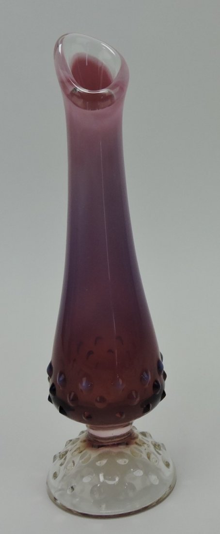 Fenton plum opalescent hobnail 8" bud vase: .