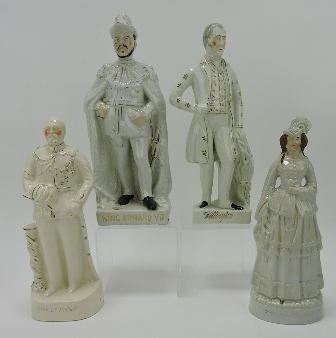 Staffordshire lot of 4 figures: King: Edward VII 14", Wellington 13", King Edward 12 1/2", Princess Louise 12 1/2"
