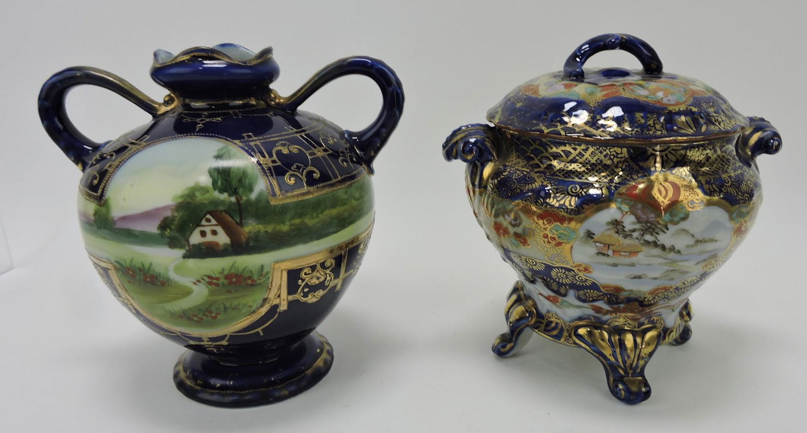 Nippon cobalt two handled vase and (1 of 1)