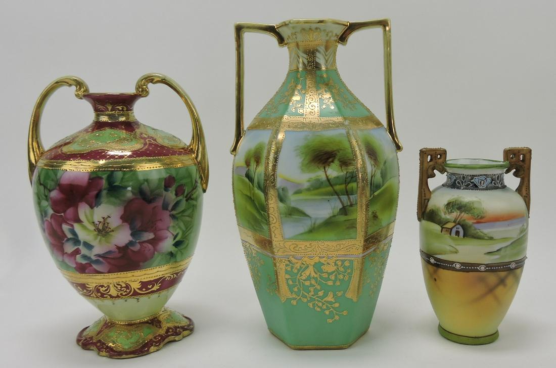 Nippon lot of 3 vases, 6 1/2 to 10 1/2": .