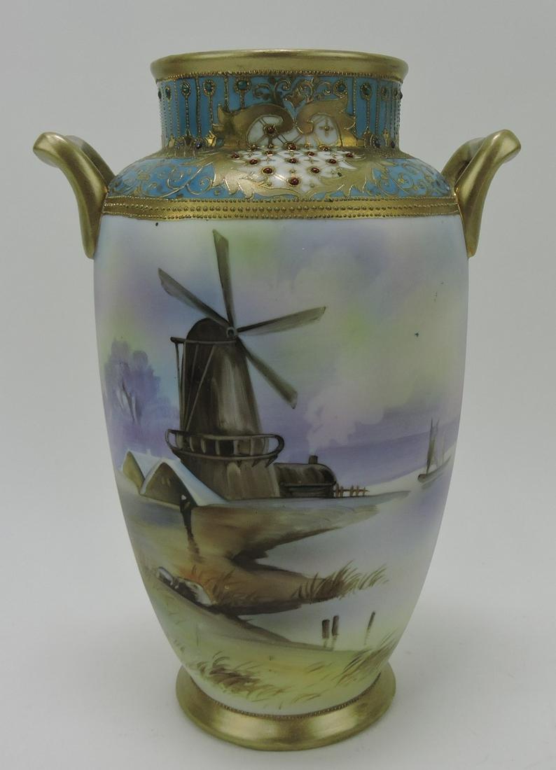Nippon two handled vase with windmill, (1 of 1)