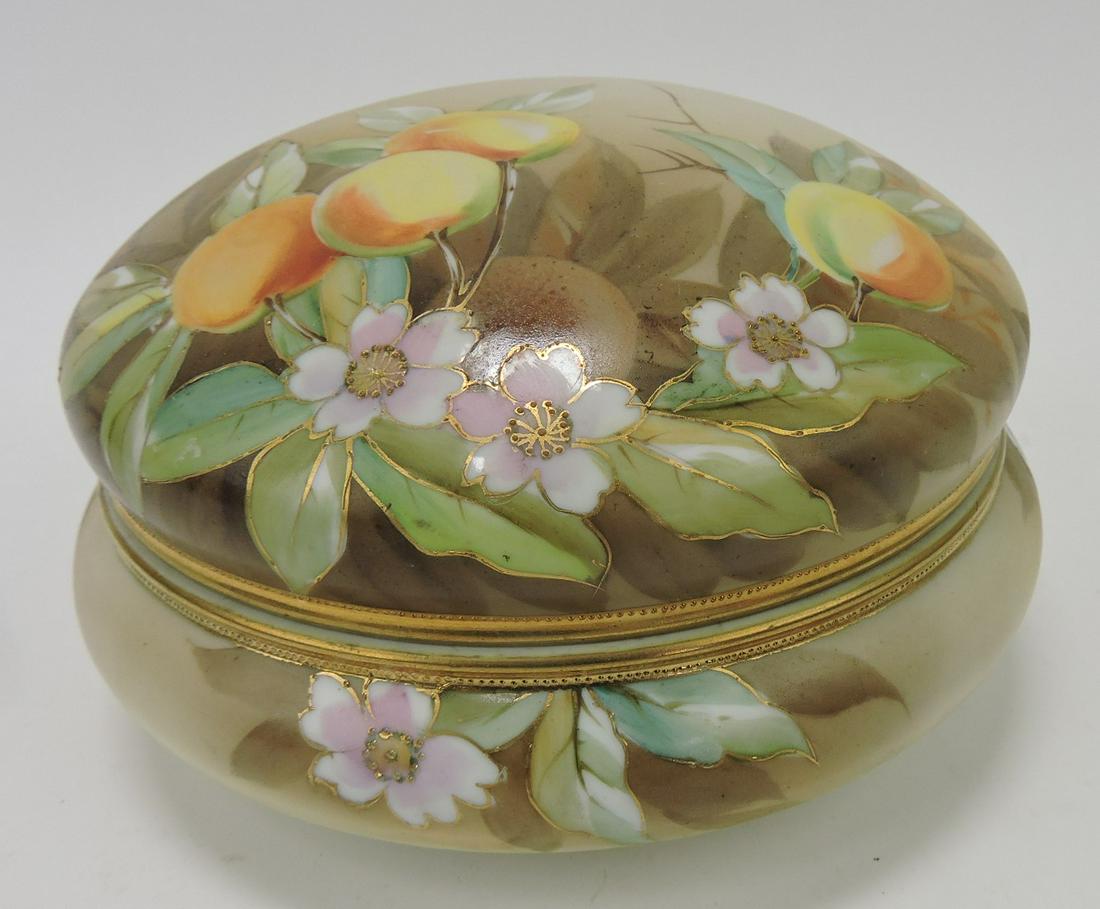 Nippon covered dresser box with fruit: and floral motif, 7 1/2"