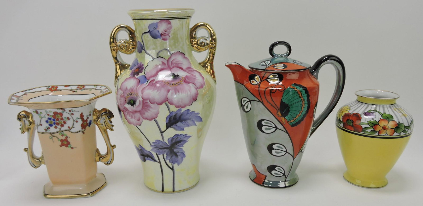 Noritake lot of 3 vases and coffee pot: .
