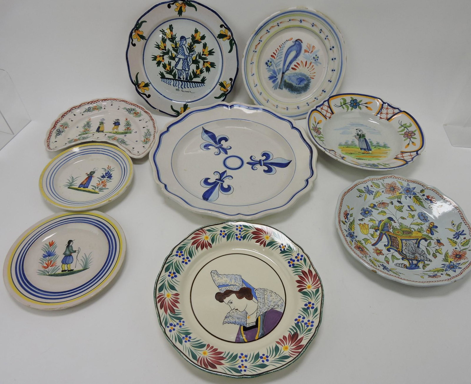 Henriot Quimper lot of 9 plates and: chargers