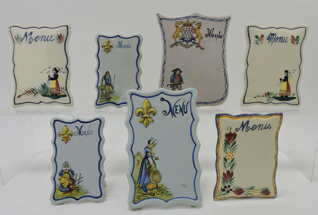 Henriot Quimper lot of 7 menu boards (1 of 1)