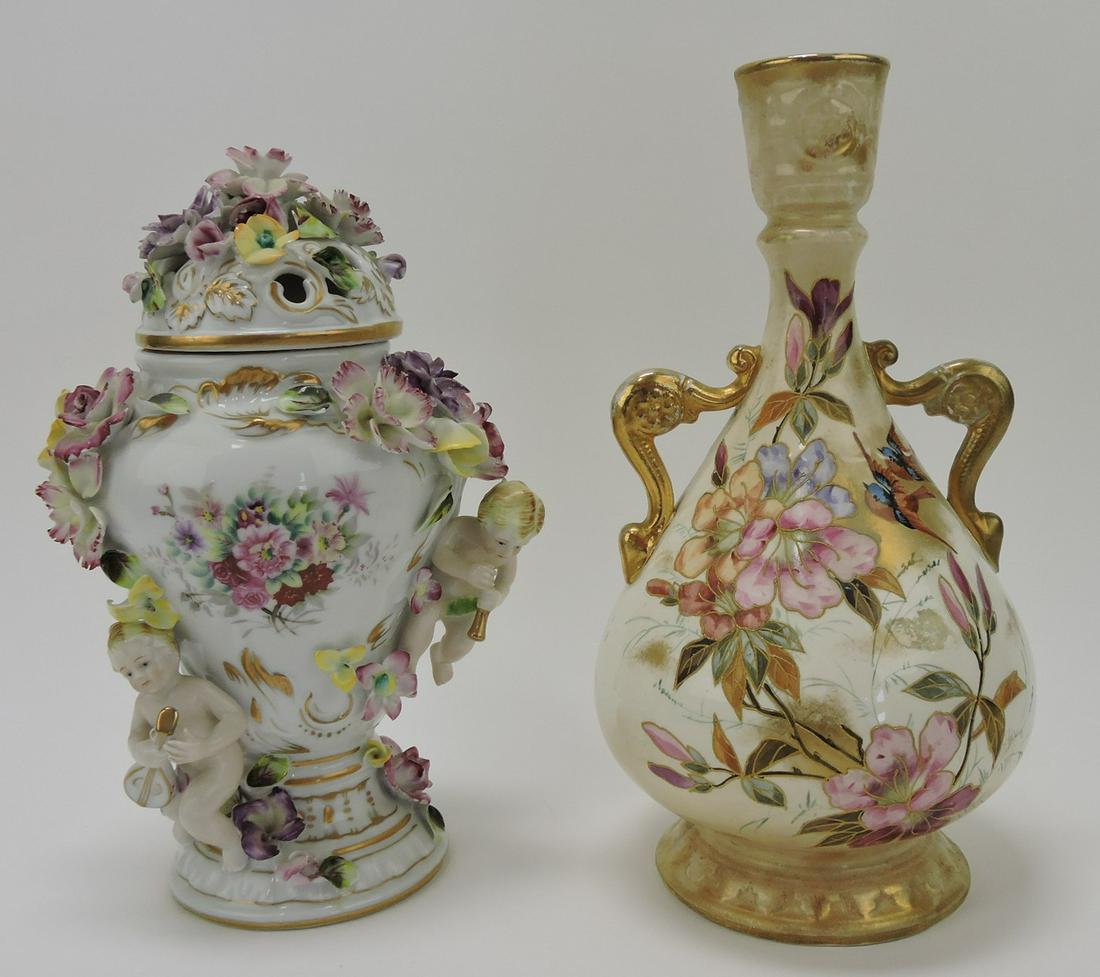 Porcelain urn with cherubs and flowers, (1 of 1)