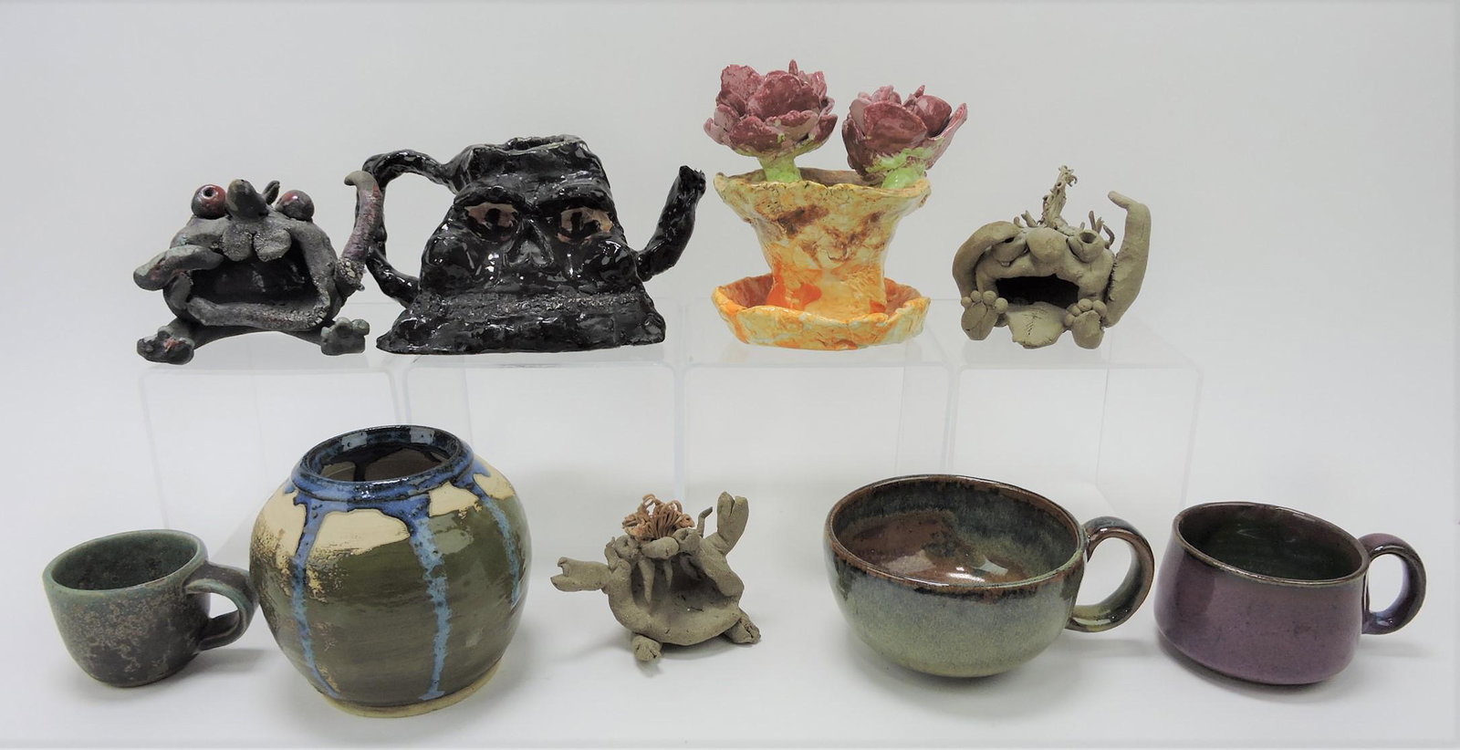 Studio art pottery lot of 9 pieces: .