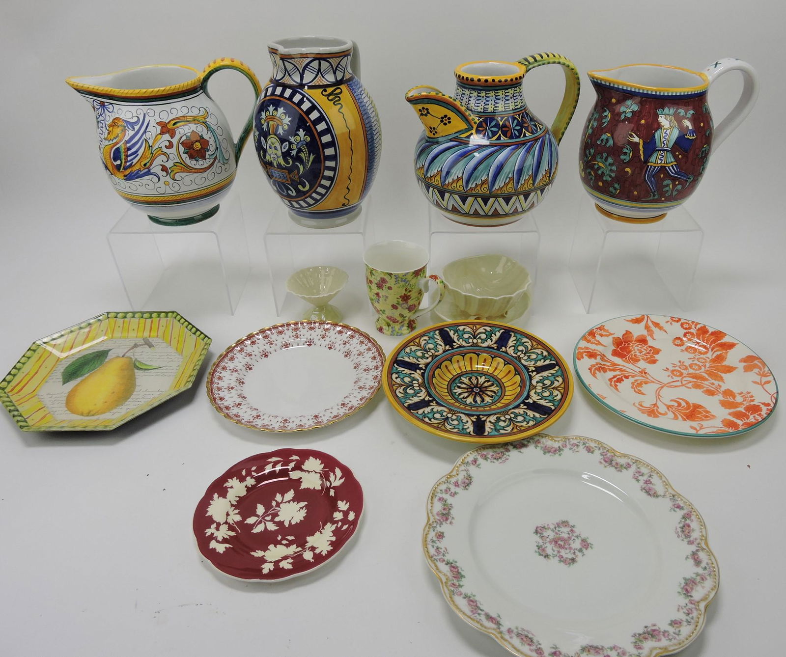 Porcelain lot of 13 pitchers, plates, (1 of 1)