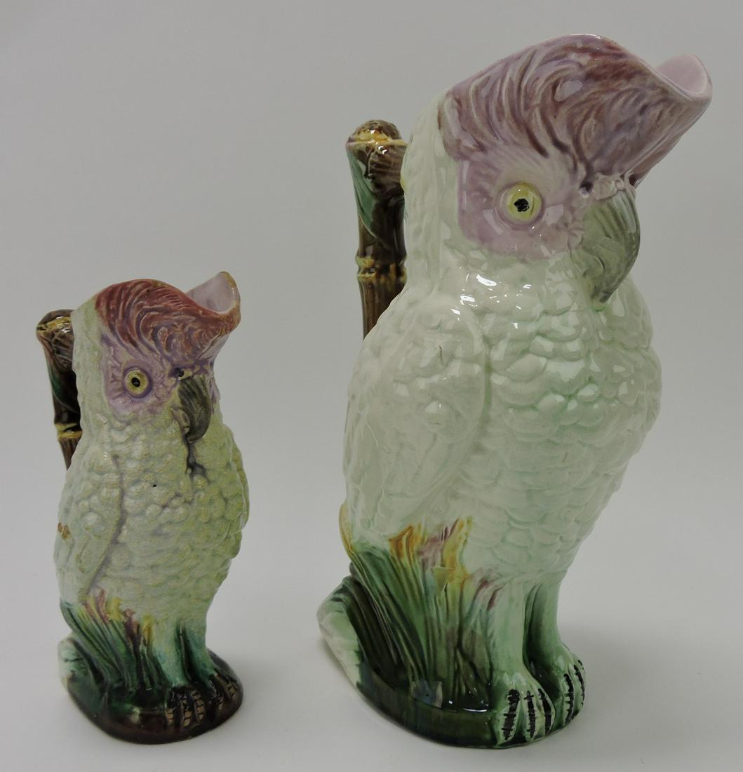 Majolica lot of 2 parrot figural pitchers, (1 of 1)