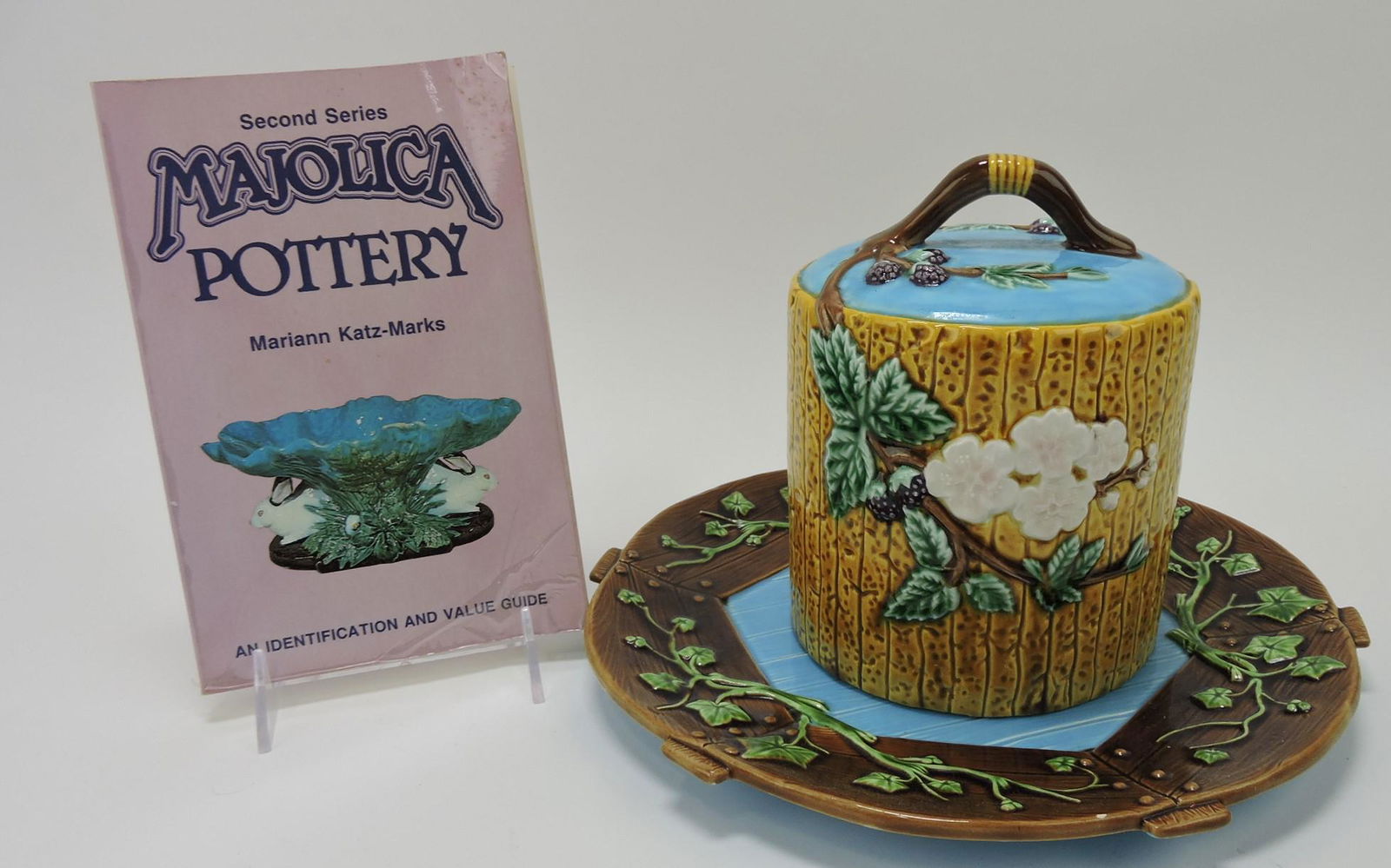 Contemporary majolica cheese keeper and (1 of 1)